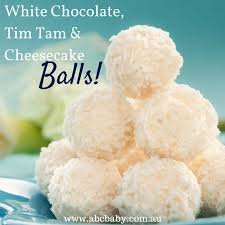 Slowly add powdered sugar and toasted coconut. White Chocolate Tim Tam Cheesecake Balls Abc Blog Australian Baby Card