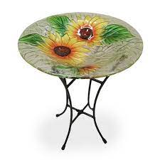 Glass Bird Bath With Stand Sunflower