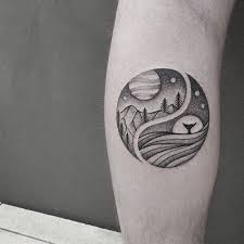Black And White Woods Tattoo Night Scene Woods Circular Tattoo Yin Yang Tattoos Tattoos Tattoo Styles