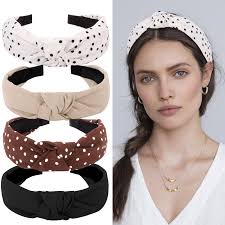 Amazon.com : YISSION 4PCS Knotted Headbands for Women Girls Non Slip Polka  Dot Head Bands Top Knot Headband for Women Black White Brown Khaki Headband  ...