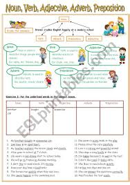 A verb is a word used for expressing any action in a sentence. Re Uploaded Worksheet Noun Verb Adjective Adverb Preposition Key Included Esl Worksheet By Vanara