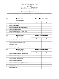 Program kegiatan harus memiliki tema dan keterangan yang jelas tentang bagaimana perencanaan dan pelaksanaan yang diharapkan. Daftar Dan Nama Lomba Pdf
