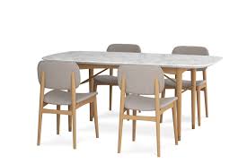 Rubberwood/acacia solid wood dining chairs. Chelsea Marble Dining Table With 4 Chairs Castlery Singapore