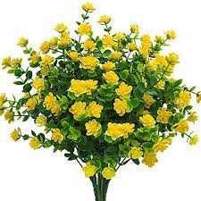 There are many hybrid yellow begonia varieties you can choose from, just like this begonia roseform yellow. it is one of the best types of yellow flowers you can grow. Amazon Com Artificial Flowers Fake Outdoor Uv Resistant Plants Faux Plastic Greenery Shrubs Indoor Outside Hanging Planter Home Kitchen Office Wedding Garden Decor Yellow Pack Of 4 Garden Outdoor