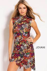 Jovani Dress M52046 Multi Color Butterfly Embroidered Sheer Fitted Sleeveless Dress Contemporary Dresses Short Dress Styles Dresses