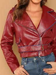Contrast Tipped Faux Leather Jacket Shein Sheinside Faux Leather Jackets Jackets Leather Jacket