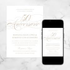 50th Anniversary Spanish Tan Wedding Invitation Canva Template