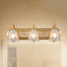 Hanging lights create a striking visual effect and are often used for both decorative purposes, to make a bold design statement, and task lighting, to bring the light down to. 2 Lights Bathroom Vanity Sconce Light Vintage Style Golden Wall Lighting With Petal Clear Glass Shade 18 24 W Takeluckhome Com