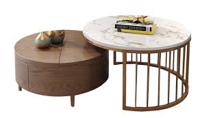 So when you have a coffee table, you being the bossy mommy can instruct your kids to only use the coffee table with storage for dumping all their stuff inside its storage and even place whatever they want to play. Modern White Walnut Round Coffee Table With Storage Wood Rotating Marble Nesting Coffee Table In Rose Gold Set Of 2 White Walnut Decorist