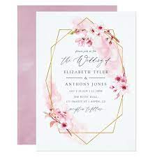 Geometric Pink Spring Cherry Blossom Wedding Invitation Zazzle Com Cherry Blossom Wedding Invitations Pink Wedding Invitations Cherry Blossom Wedding