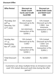 Click here to get more details about fees and charges for best price credit card. Kotak Amazon S Diwali Gift For Kotak Mahindra Bank S Cardholders Bfsi News Et Bfsi