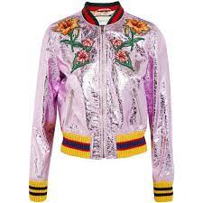 Gucci Appliqued Metallic Textured Leather Bomber Jacket Women S Size 38 Flower Print Bomber Jacket Floral Bomber Jacket Metallic Bomber Jacket