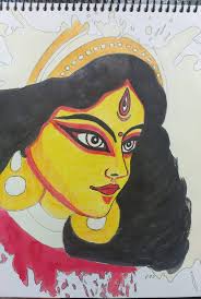 Pankaj Chhabra Arts Durga Maa Drawing A3 page with Dom's water colour