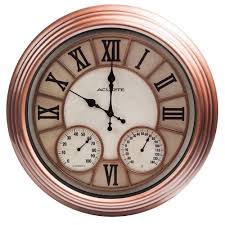 Acurite 18 In Copper Metal Outdoor Clock With Thermometer And Humidity Metallics Outdoor Clocks Ide Outdoor Clock Outdoor Thermometer Outdoor Wall Clocks