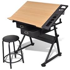 Offerta Di Oggi Anself Tavolo Da Disegno Scrivania Regolabile Con Sgabello E Due Cassetti A Eur 109 99 Invece Di Eu Drawing Table Drawing Desk Drafting Desk