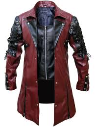 Details About Mens Steampunk Gothic Leather Maroon Coat