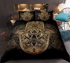 Next day delivery & free returns available. Gold Hamsa Hand Bedding Black Gold Duvet Cover Set Golden Hand Of Fatima Floral Printed Bohemian Hippie Bedding Sets Queen 90x90 1 Duvet Cover 2 Pillowcases Hamsa Hand Queen Buy Online In