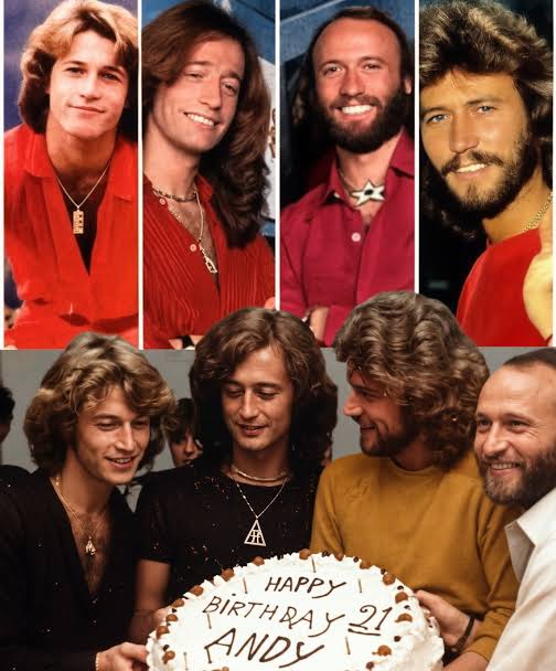 JULY 11: The Bee Gees (L to R: Maurice Gibb, Andy Gibb, Robin Gibb, Barry Gibb) perform at the Oakland Coliseum on July 11, 1979 in Oakland, California