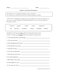 Adjective Synonyms Worksheets Parts Of Speech Worksheets Printable English Worksheets Free Grammar Worksheet