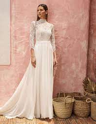 Belledress hat eine riesige sammlung von hochzeitskleid spitze online. Kleid Mit Rock Aus Chiffon Und Top Aus Spitze Lange Armel Aus Spitze Und Ein Eleganter Kragen Aus Spitze Brautmode Brautkleid Lange Armel Brautkleid Kragen