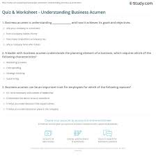 Quiz Worksheet Understanding Business Acumen Study Com