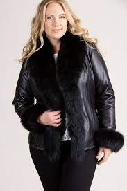 Marilyn Lambskin Leather Jacket With Frosted Fox Fur Trim Fur Leather Jacket Winter Leather Jackets Lambskin Leather Jacket