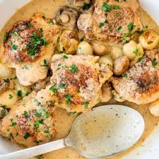 This Chicken Fricassee Recipe Is An Easy And Hearty Weeknight Meal This Comforting Stew Is Loaded Wi Chicken Fricasse Recipe Chicken Fricassee Chicken Recipes