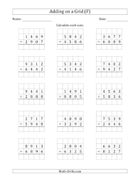 The Adding 4 Digit Plus 4 Digit Numbers On A Grid F Math Worksheet Addition Worksheets Math Addition Worksheets First Grade Math Worksheets