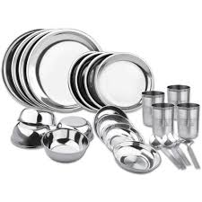 Modern Stainless Steel Heavy Dinner Set Of 24 Pcs Minakshi Full Plates Dinner Sets Dark Home Decor Stainless Steel