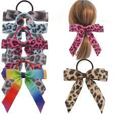 6pcs Hair Bows With Ponytail Holder Leopard Scrunchies Velvet Ribbon Rubber Bands Hair Accessories For Women Girls Hair Accessories For Women Hair Accessories Hair Band
