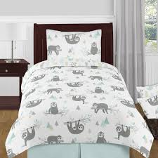 Only 3 available and it's in 4 people's carts. Sweet Jojo Designs Blue Grey Jungle Sloth Leaf Collection Unisex 4pc Twin Comforter Set Turquoise Green Tropical Rainforest Overstock 29900602