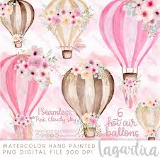 Designs by floral_sky for sale on spoonflower custom fabric and wallpaper floral_sky's shop on spoonflower: Boho Floral Hot Air Balloons Hand Painted Watercolor Clipart Png Seamless Soft Pale Cloudy Pink Sky Arrows And Feathers With Flowers In 2021 Hot Air Balloon Clipart Pressed Flower Art Balloon Clipart