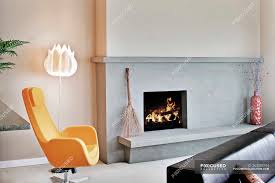 This contemporary living room features two coaster chaise lounge chairs, which are paired well with an ornate persian rug. Fireplace In Modern Living Room With Contemporary Design Elements Sitting Room Washington Stock Photo 263285794