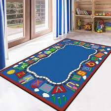 Best seller in kids' rugs. Colors Alphabet On Blue Vibrant Kids Children Playroom Area Rug Shapes Ustide Train Educational Kids Rug For Playroom 5x7 Nursery Decor Kids Home Store