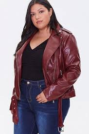 Plus Size Faux Leather Moto Jacket Forever 21 In 2020 Plus Size Leather Jacket Red Leather Jacket Outfit Burgundy Leather Jacket Outfit