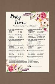 Baby trivia is an easy and fun way to test your guests' knowledge of all things baby! Printed Baby Trivia Girl Baby Shower Game Bohemian Baby Shower Floral Baby Shower Baby Facts