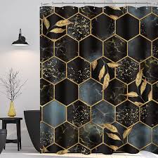 The bathtub, sink, and faucet are by l'epi d'or and the inlaid marble floor is based on a byzantine pattern. Amazon Com Komllex Marble Shower Curtain For Bathroom 60wx72h Inch Ombre Black Gold Abstract Geometry Plaid Fabric Home Decor Set For Men Women Modern Luxury Texture Bathroom Accessories 12 Pack Plastic Hooks Kitchen