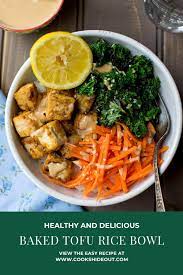 A Wholesome And Delicious Rice Bowl With Baked Tofu And Veggies Cook S Hideout Baked Tofu Tasty Vegetarian Recipes Vegetarian Vegan Recipes