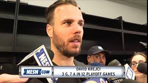ˈdavɪt ˈkrɛjtʃiː, born 28 april 1986) is a czech professional ice hockey centre and alternate captain for the boston bruins of the national hockey league (nhl). David Krejci Exit Interview Video Dailymotion