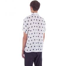 Engineered Garments Camp Shirt Navy Cross Print Gauze Consortium