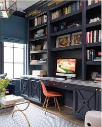 Thank you so much for stopping by to check out our modern reading nook with built in bookshelves. This Is A Rich Neutral That Works Well In Both Traditional And Modern Spaces Deep Navy Makes A Strong S Home Office Design Home Office Decor Office Built Ins
