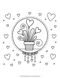 Use your imagination to give these flowers some life with color and create a beautiful piece of art to admire or to share. Hearts In Flower Pot Coloring Page Free Printable Pdf From Primarygames
