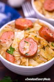 Cabbage, olive oil, pepper, chicken stock, butter, onion, german mustard and 5 more Fried Cabbage And Sausage Video Sweet And Savory Meals