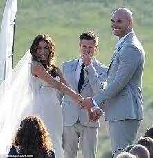 Kramer wore a custom galia lahav gown with honey pearls and embroidered trims for the ceremony, which took place in a rustic. Jana Kramer Kisses Nfl Husband Michael Caussin At Virginia Wedding Daily Mail Online
