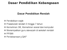Dasar pendidikan kebangsaan sebelum merdeka dan selepas merdeka. Falsafah Pendidikan Kebangsaan Dasar Pendidikan Kebangsaan V Misi