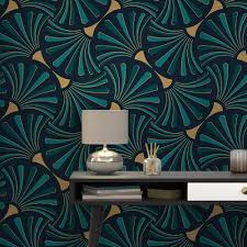 Papier Peint Intisse Paname Coloris Bleu Petrole Papier Peint Papier Peint Art Deco Papier Peint Intisse