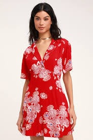 Free people red floral dress. Free People Blue Hawaii Red Dress Floral Print Dress Lulus