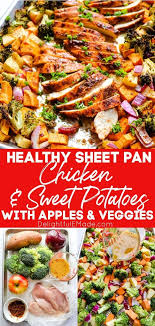 Sheet Pan Chicken And Sweet Potatoes With Apples And Broccoli And An Amazing Apple Cider Glaz In 2020 Pan Chicken Sweet Potato And Broccoli Recipe Easy Potato Recipes