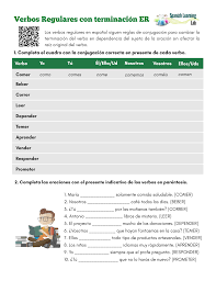 Conjugating Er Regular Verbs In Spanish Present Pdf Worksheet Verbos Clases De Oraciones Verbos En Espanol