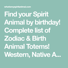 What Is My Spirit Animal By Birthday Zodiac Animals Birth Animal Totems Birth Animal Totem Birth Animal Animal Totems